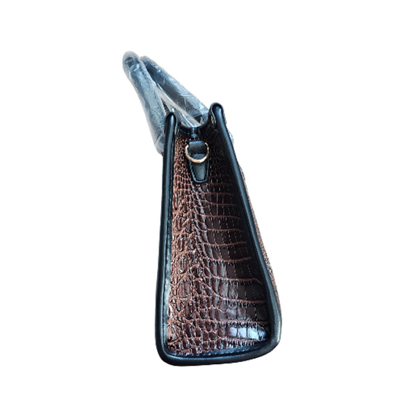 Brand New Faux Alligator Embossed Structured Top Handle Satchel Bag - Picture 4 of 8